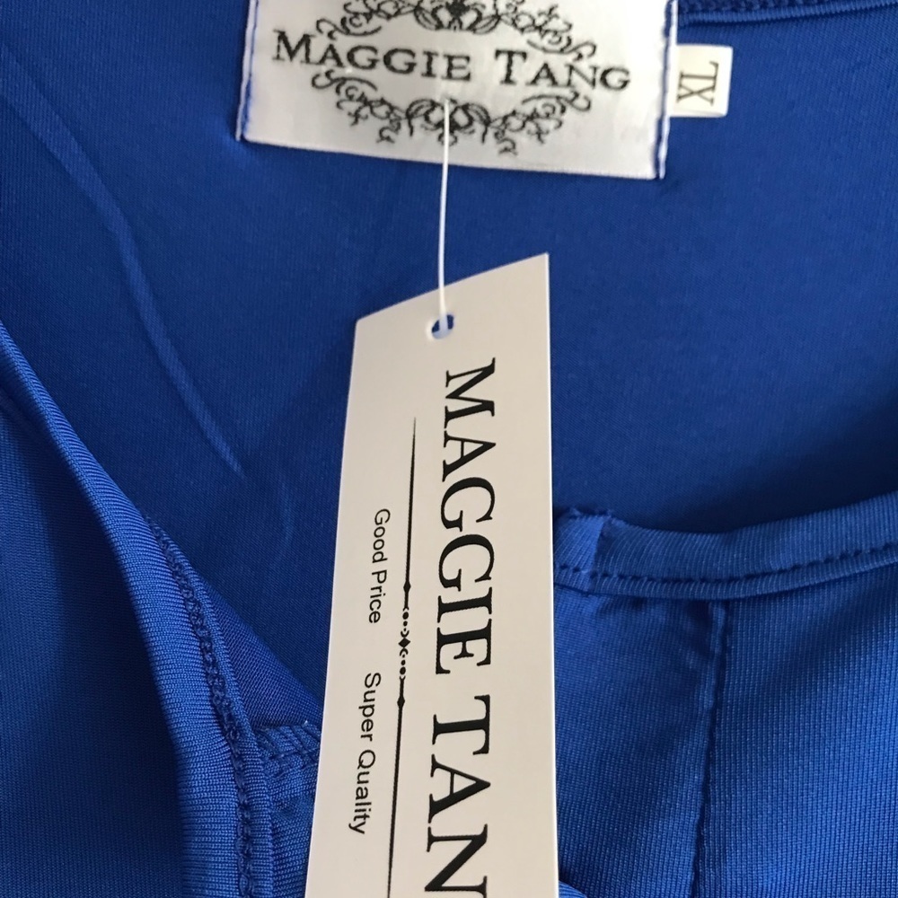 Maggie Tang | Popover Top Womens XL Blue Pong Sleeves Stretch Scoop Neck - Picture 9 of 9